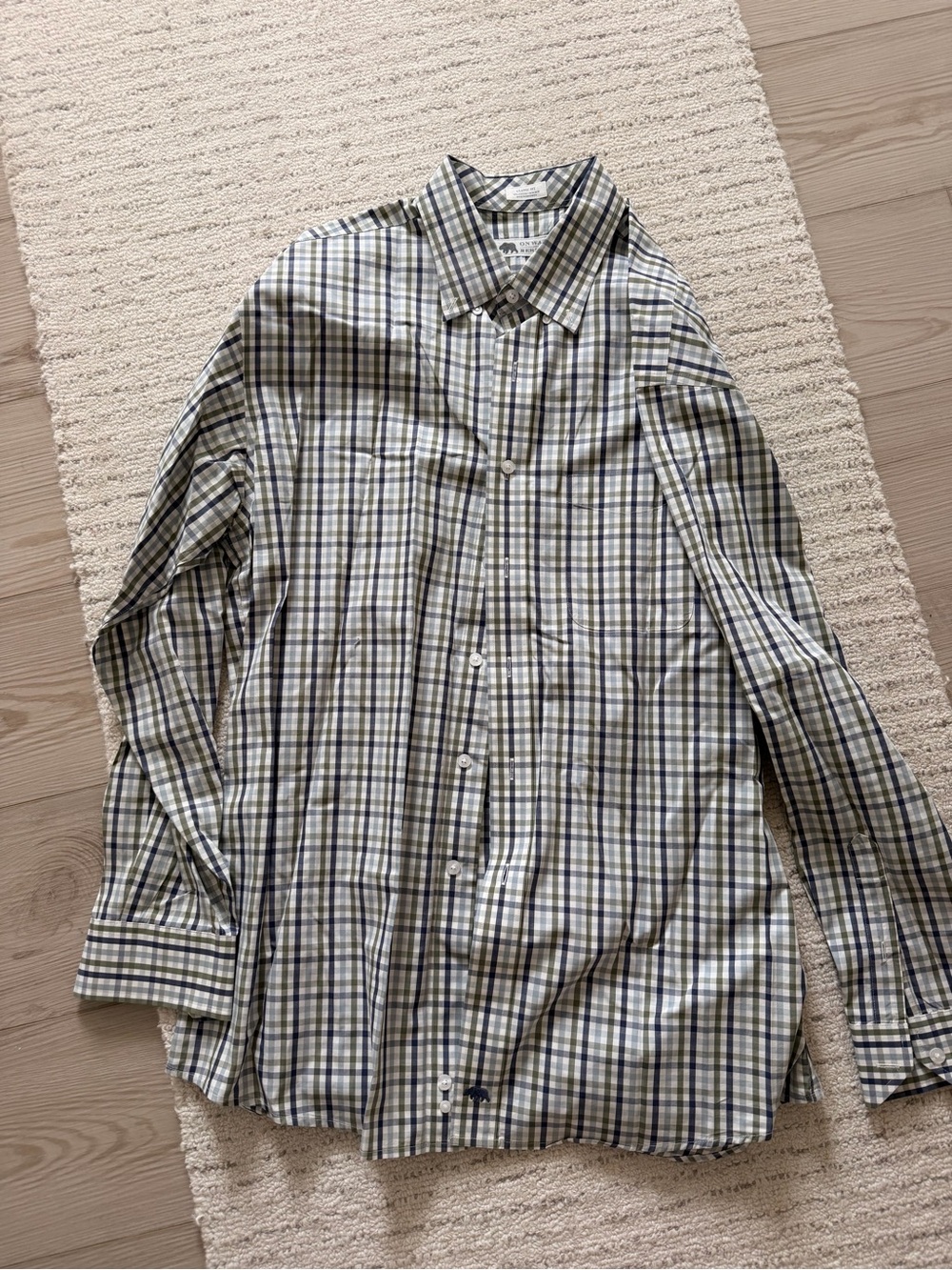 The Normal Brand Men's Plaid Dress Shirt in Green, Blue, and White